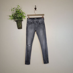 Express Legging Mid Rise Distressed Skinny Faded Black Stretch 0 Jeans